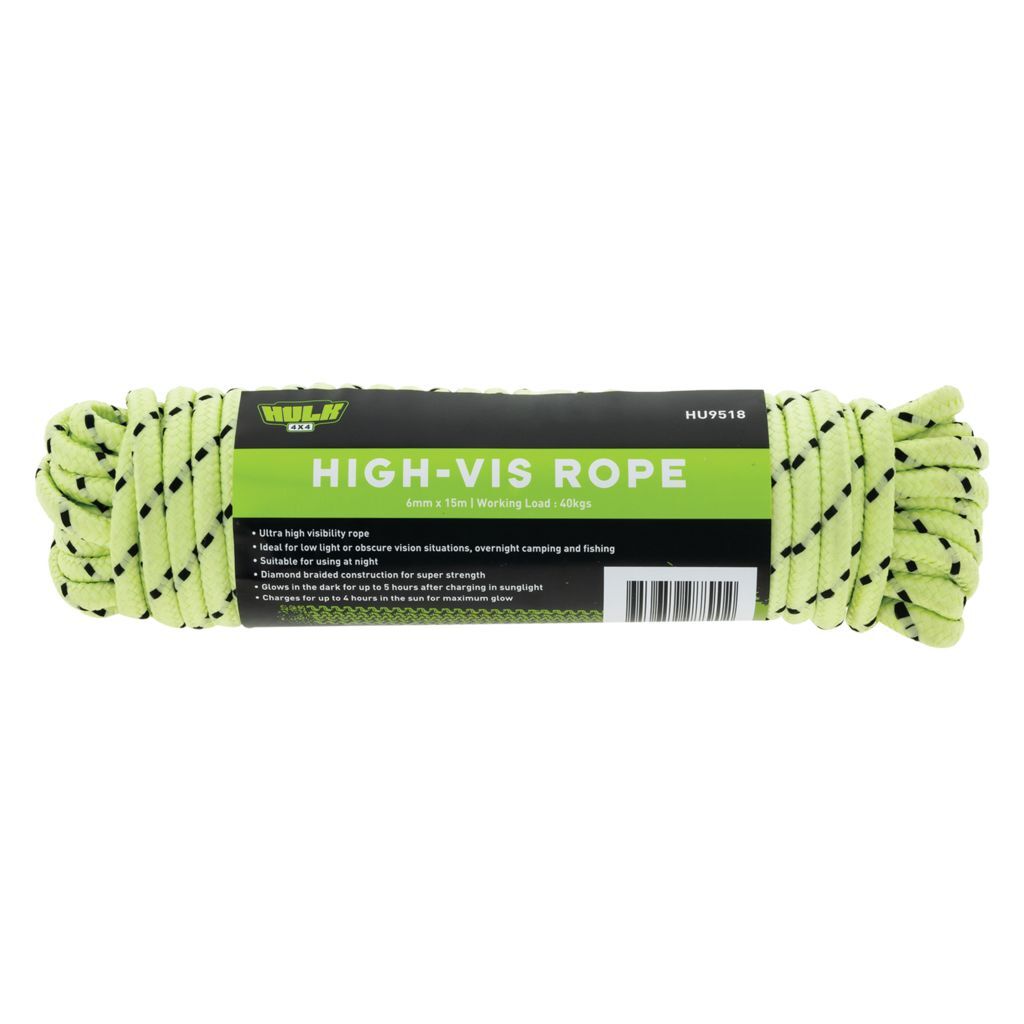 GLOW IN THE DARK ROPE (FLURO YELLOW) 6MM X 15M - Hulk