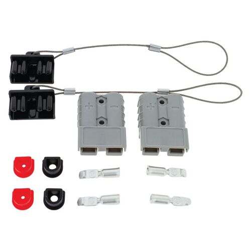 PKT 2 GREY 50amp CONNECTOR KIT  W/2x PLASTIC COVERS, 4x CABLE